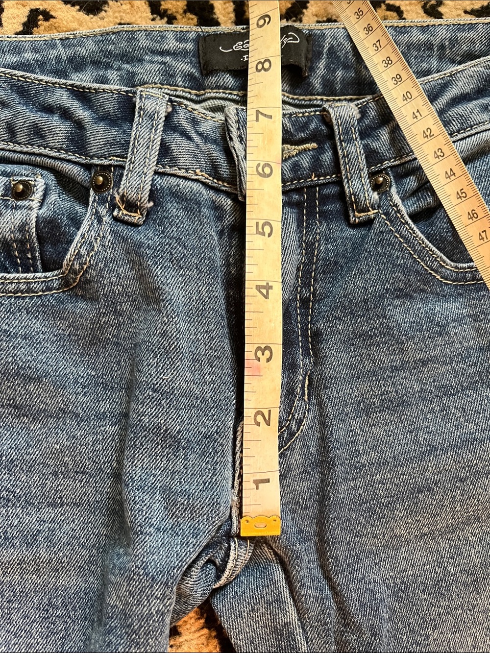 Ed Hardy Blue Denim Flare Jeans with Red Logo & Embroidered Dragon - Picture 5 of 11